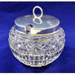 A George V cut glass jam jar with silver lid, Sheffield 1927, 10.