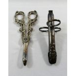 An unusual pair of Christophle silver plated asparagus tongs, 12cm long,