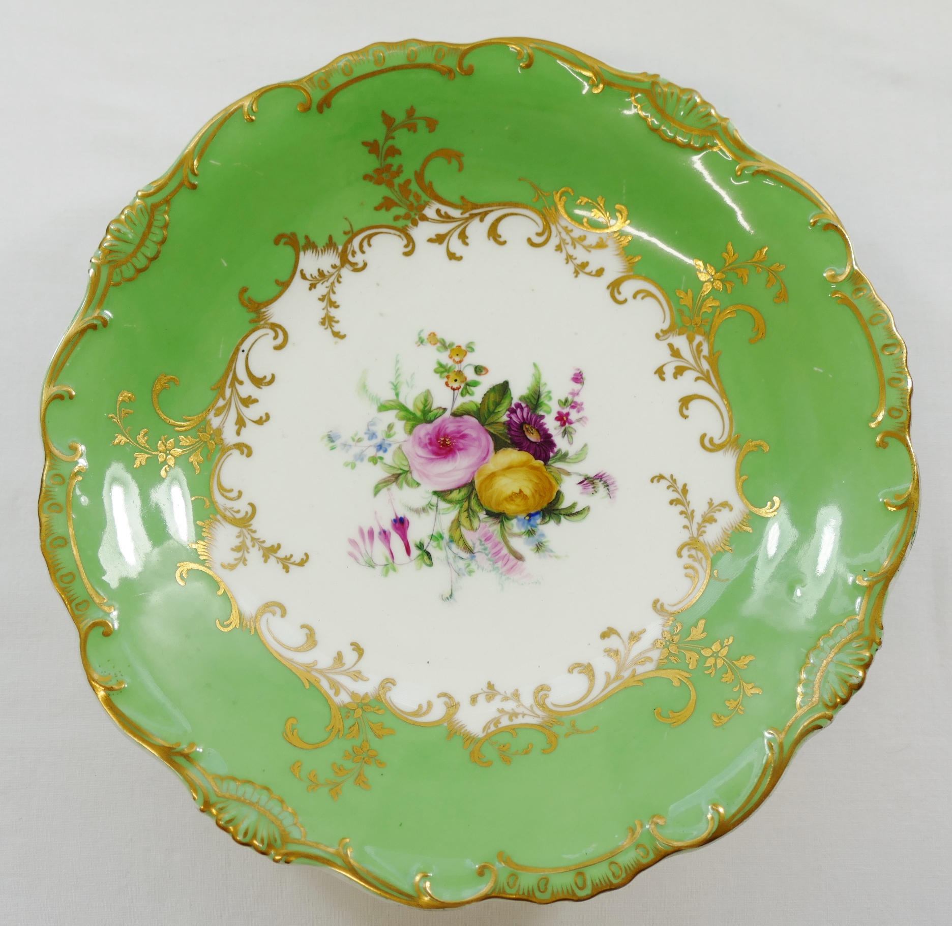 A Minton porcelain plate and tazza, with apple green border, - Image 4 of 6