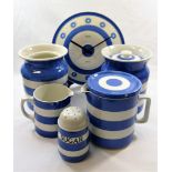 A quantity of T G Green and Company Cornish Ware, comprised of sugar castor, two jugs,