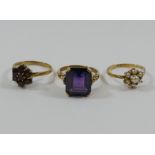 A 9 carat gold synthetic colour change sapphire single stone ring, London 1972,