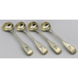 A set of four early Victorian fiddle and thread pattern salt spoons, London 1842, by George Adams,