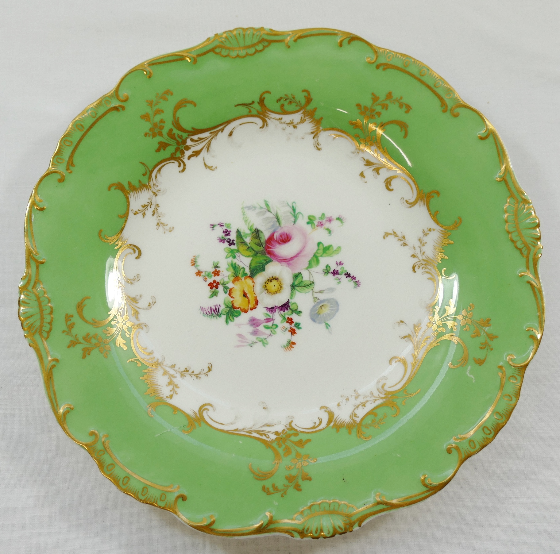 A Minton porcelain plate and tazza, with apple green border, - Image 6 of 6