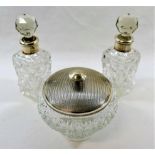 A pair of cut glass silver mounted scent bottles, London 1917, 15cm high,