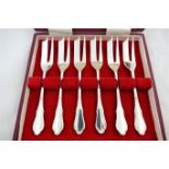 A set of six silver pastry forks, Birmingham 1961, by Walker and Hall, combined weight 5.99ozt, 186.