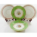 A Minton porcelain plate and tazza, with apple green border,
