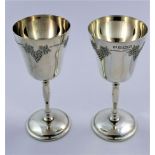 A pair of silver Sherry goblets with grape and vine decoration, Birmingham 1968, 11.