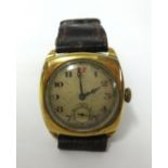 Longines, a vintage 9ct gold cased small gents watch, with sub-second dial, arabic numerals and