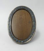 Liberty and Co, an enamelled silver opal photo frame, height 17cm with wood easel back (loose).