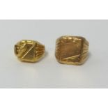 Two gents signet rings including one hallmarked 18ct gold, approx 7.8gms and another indistinctly