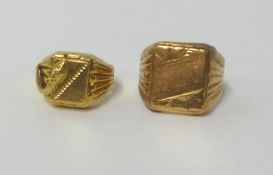 Two gents signet rings including one hallmarked 18ct gold, approx 7.8gms and another indistinctly