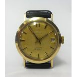 Lanco, a 9ct gold gents calendar watch, circa 1969, manual wind, diameter approx 33mm, automatic,