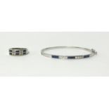 A 14k white gold sapphire and diamond ring and bangle, finger size S.