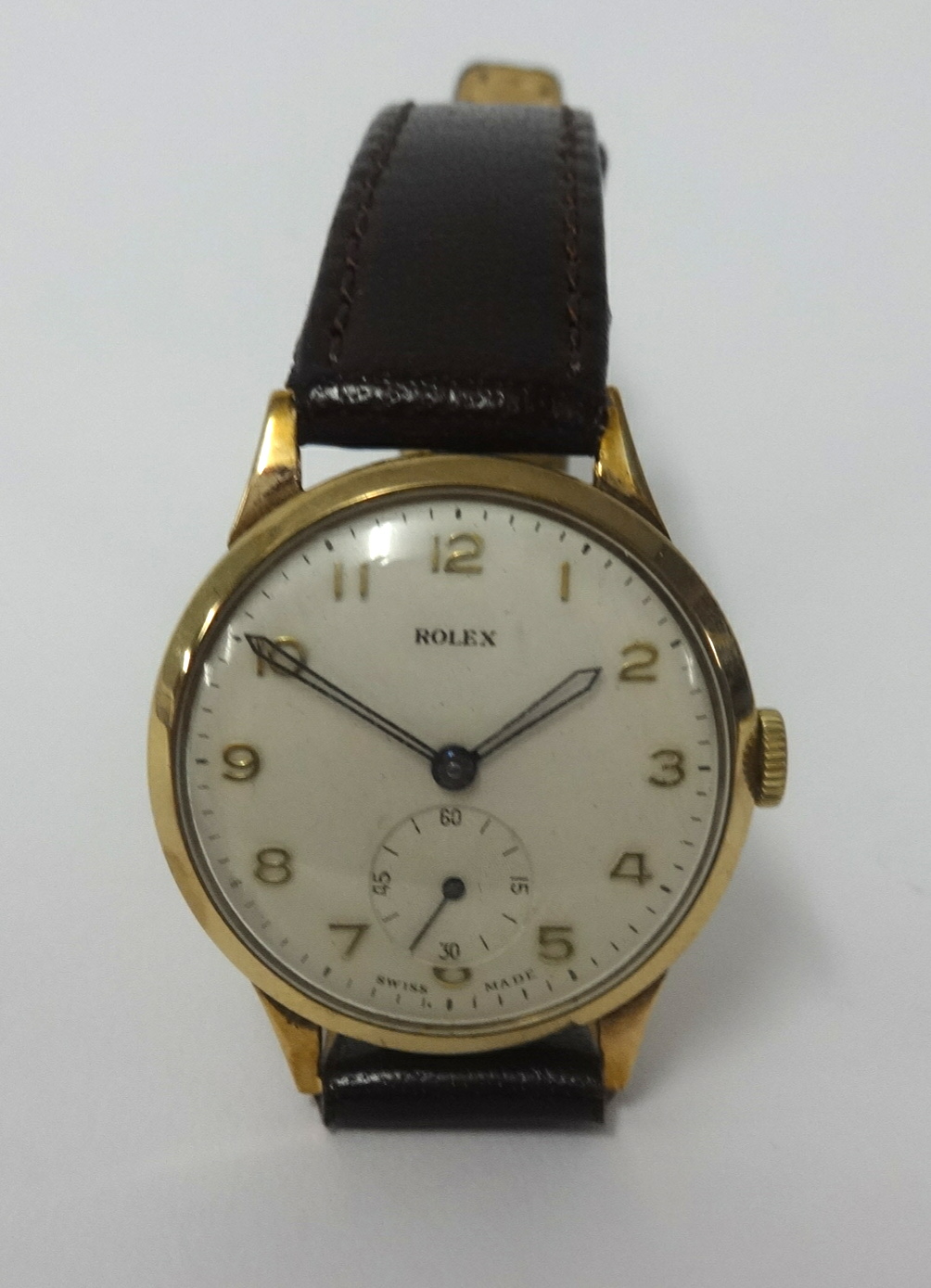 Rolex, a vintage gents 9ct gold cased wristwatch, the dial with arabic numerals and sub-second - Image 2 of 2