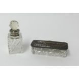 Silver mounted and glass small box, approx length 8cm, together with a silver mounted miniature
