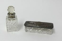 Silver mounted and glass small box, approx length 8cm, together with a silver mounted miniature