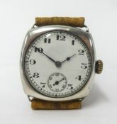 An antique silver cased wristwatch with manual wind, arabic numerals, sub-second dial, Edinburgh