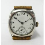 An antique silver cased wristwatch with manual wind, arabic numerals, sub-second dial, Edinburgh