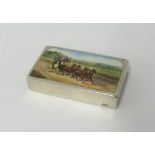 A Victorian enamelled silver vesta with horse and carriage scene, the back inscribed 'C.A.C-P,