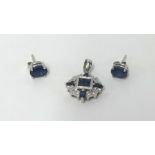 A pair of sapphire earrings and a sapphire and diamond pendant (2).