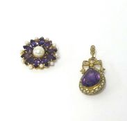 An amethyst and seed pearl pendant brooch (2).