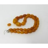 An amber bead necklace and one loose bead, approx 54.80gms.