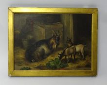 Edgar Hunt (British, 1876-1953), oil on canvas, signed 'E.Hunt', dated 1904?, 'Goats in a Barn',