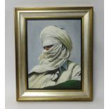 Lennox Manton, oil on board, 'Lady in Burka', 45cm x 35cm.