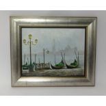 Lennox Manton, oil on board, 'Paddle Boats at Pier', 30cm x 39cm