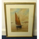 George Henry Jenkins (1870-1910), watercolour, 'Fishing Boats in Plymouth Sound', 34cm x 25cm.