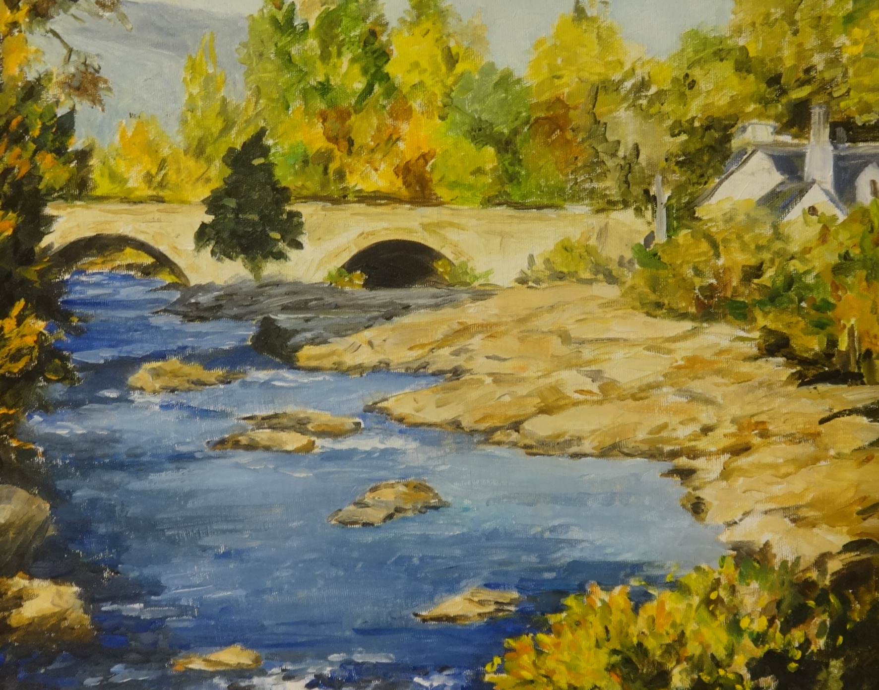 Lennox Manton, oil on board ' Bridge with Stream Scene' 35cm x 45cm. - Image 2 of 2