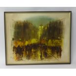 John Bampfield, oil on canvas, signed, 'Evening Street Scene', 60cm x 76cm.