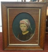 Early 20th century Italian School, oil on canvas, oval portrait, indistinctly signed and dated 1913,