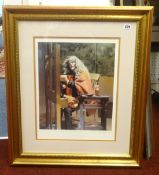 Robert Lenkiewicz (1941-2002), signed print, 'Self Portrait At Easel 1992' mounted and framed,