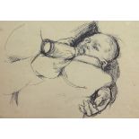 Robert Lenkiewicz (1941-2002) early drawing 'Baby', 25cm x 34cm.