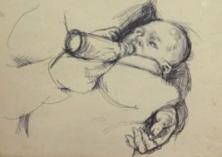 Robert Lenkiewicz (1941-2002) early drawing 'Baby', 25cm x 34cm.