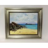 Lennox Manton, oil on board, 'Beach Scene' 35cm x 45cm.