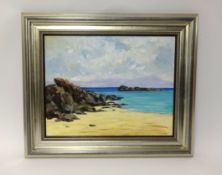 Lennox Manton, oil on board, 'Beach Scene' 35cm x 45cm.