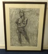 Unsigned, figurative nude charcoal drawing, 82cm x 60cm.