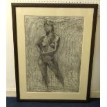 Unsigned, figurative nude charcoal drawing, 82cm x 60cm.