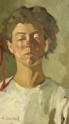 Louise Courtnell, oil on board 'Self Portrait', 37cm x 21cm, unframed, (Louise Courtnell met