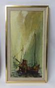 Ben Maile (1922-2017), a pair of oil on canvas, 'Boats', signed, 59cm x 29cm.