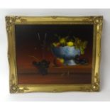 Mike Woods, two oil paintings, 'Still Life', signed, in gilt frames, 40cm x 50cm.