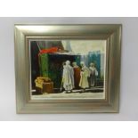 Lennox Manton, oil on board, 'Arabian Market Scene' 33cm x 38cm.