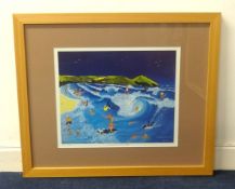 Liz Jones, limited edition print No.23/50, 'The Surfing Whitsanders', 34cm x 40cm.