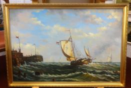 Ted Morris, oil on canvas, 'Marine Scene', 60cm x 90cm.
