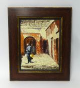 Lennox Manton, oil on board 'Figure in Alley Way' 38cm x 29cm.