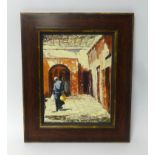 Lennox Manton, oil on board 'Figure in Alley Way' 38cm x 29cm.