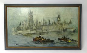 Ben Maile (1922-2017), oil on board, 'House of Parliament, River Thames', signed, 55cm x 97cm.