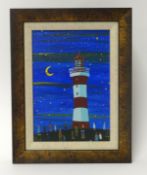 Brian Pollard, acrylic on board, 'Smeaton's Tower, Night Time', signed, 24cm x 16cm.